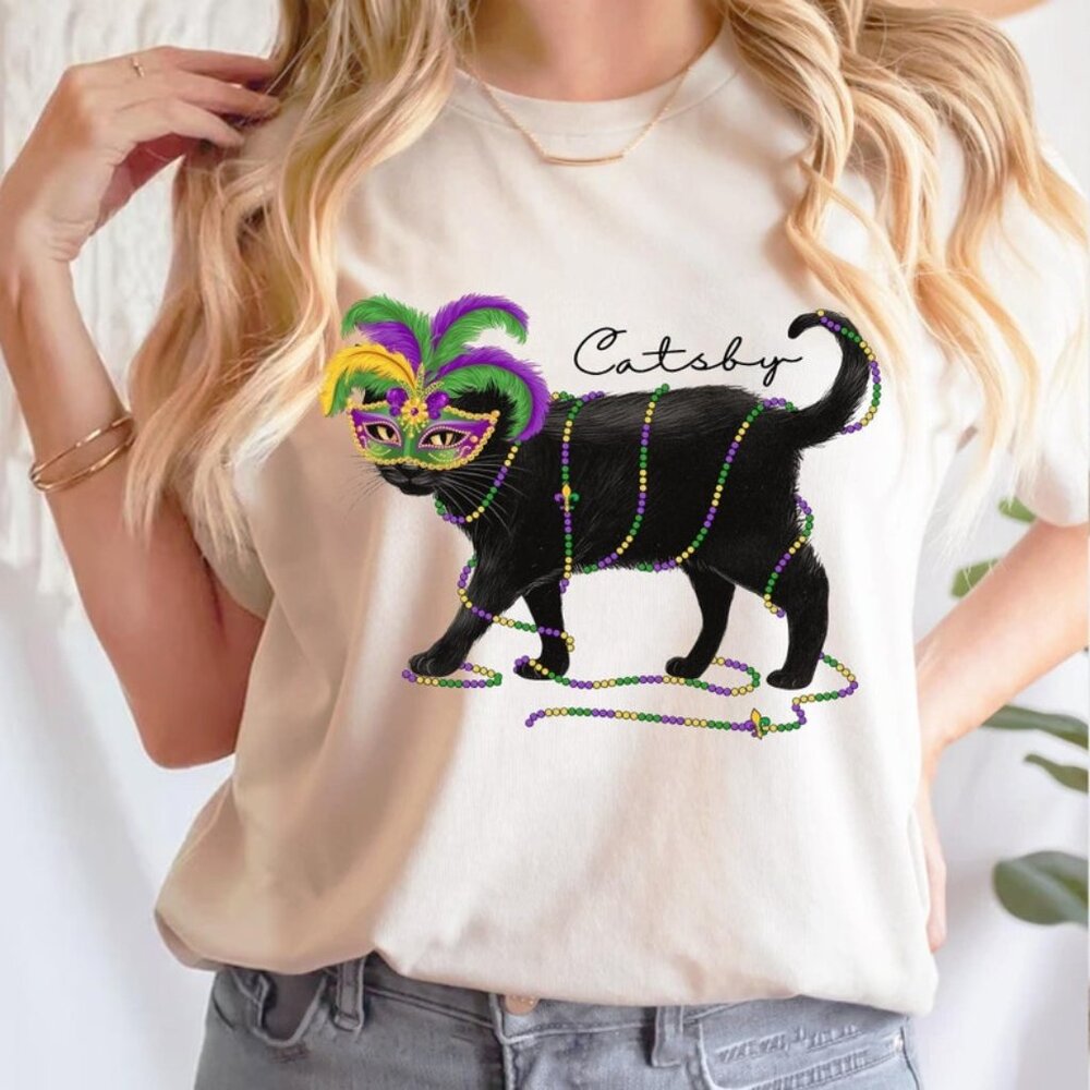 Cat Mardi Gras Shirt, Personalized Cat Mom Tee